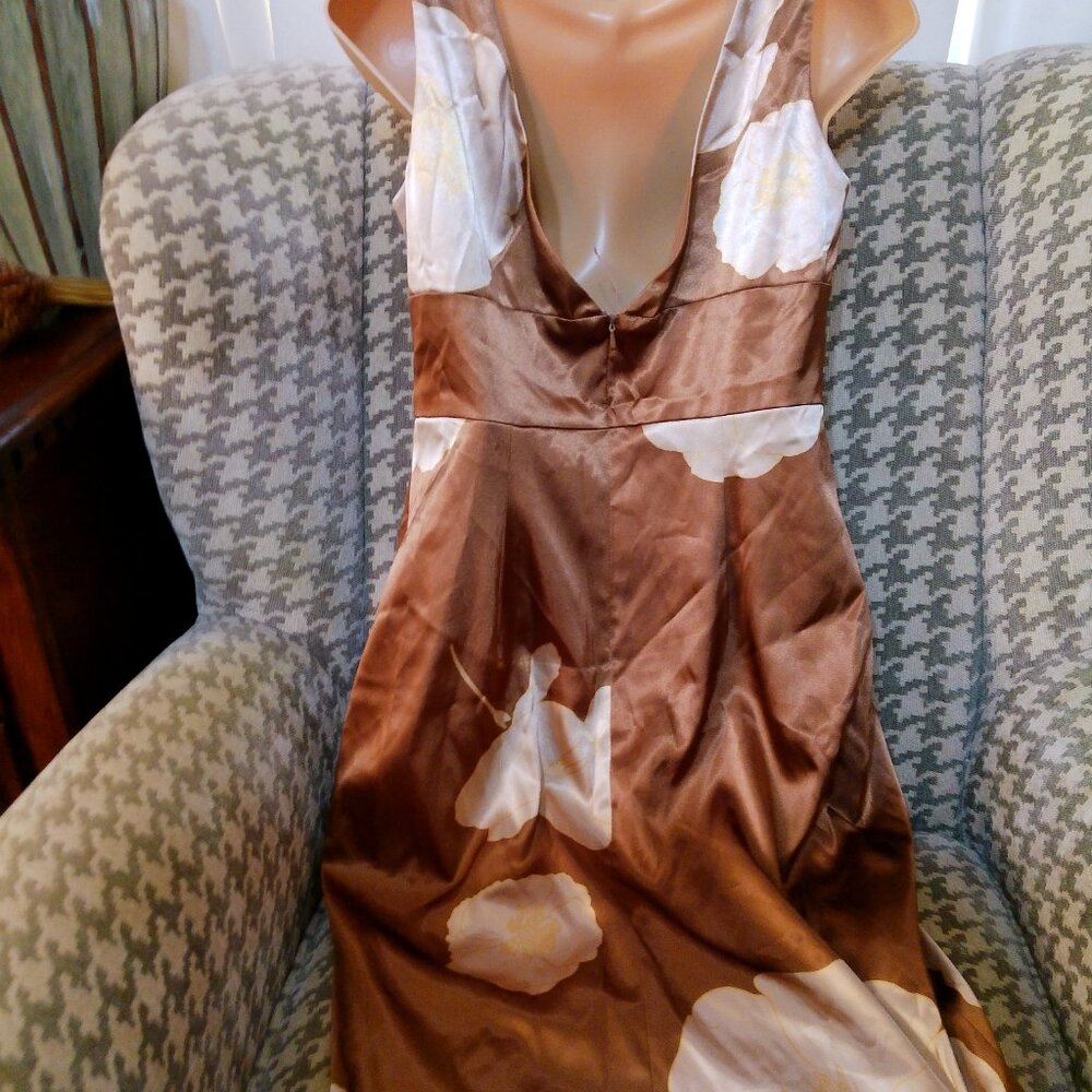 VINTAGE JONES NEWYORK BROWN SATIN DRESS SIZE 8 - Picture 3 of 7